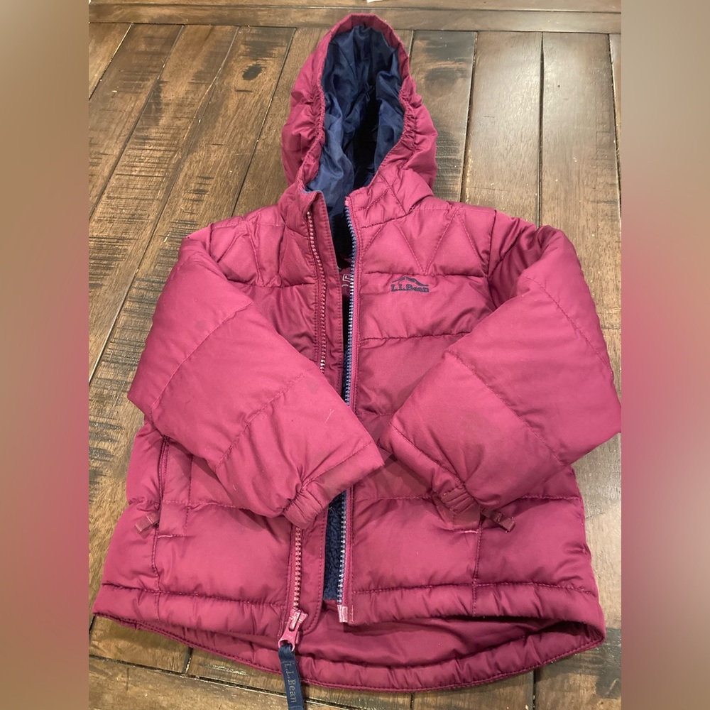 LLBean Downtek Puffer Fleece Lined Coat Jacket With Hood. Water Repellant